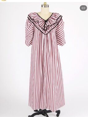 Batsheva Victoria Housedress in burgundy stripe